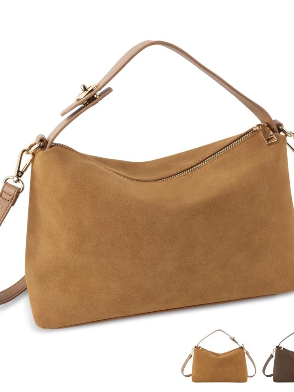 Leather Suede Tote Bags for Women, Brown Suede Purse Handbag Retro Crossbody